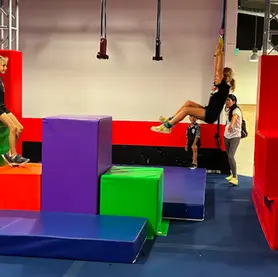 Colorful soft play obstacles at Ninja Republic indoor ninja gym in San Mateo, CA