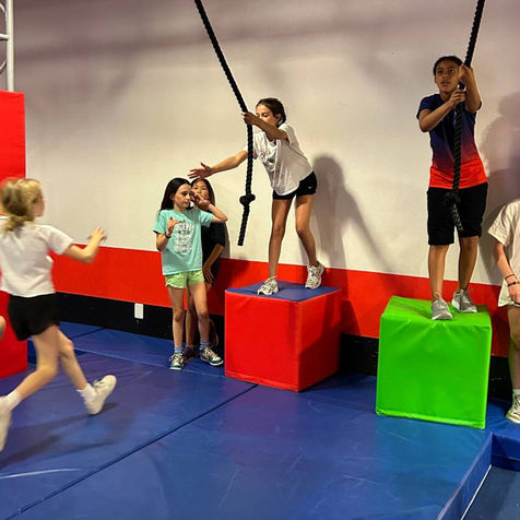 Children ready to swing from ropes